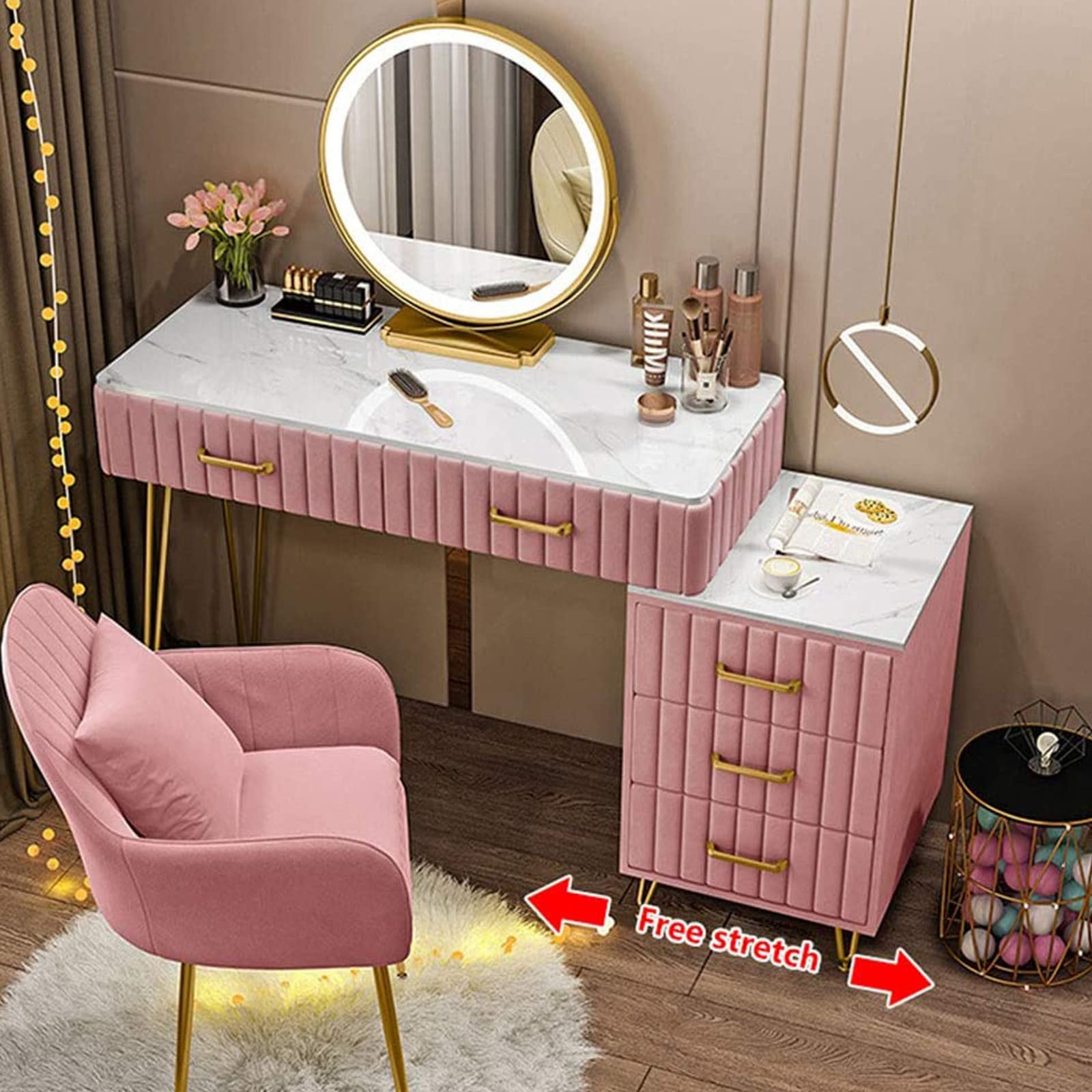 Set with Illuminated LED Touch Screen Dimmable Round Mirror