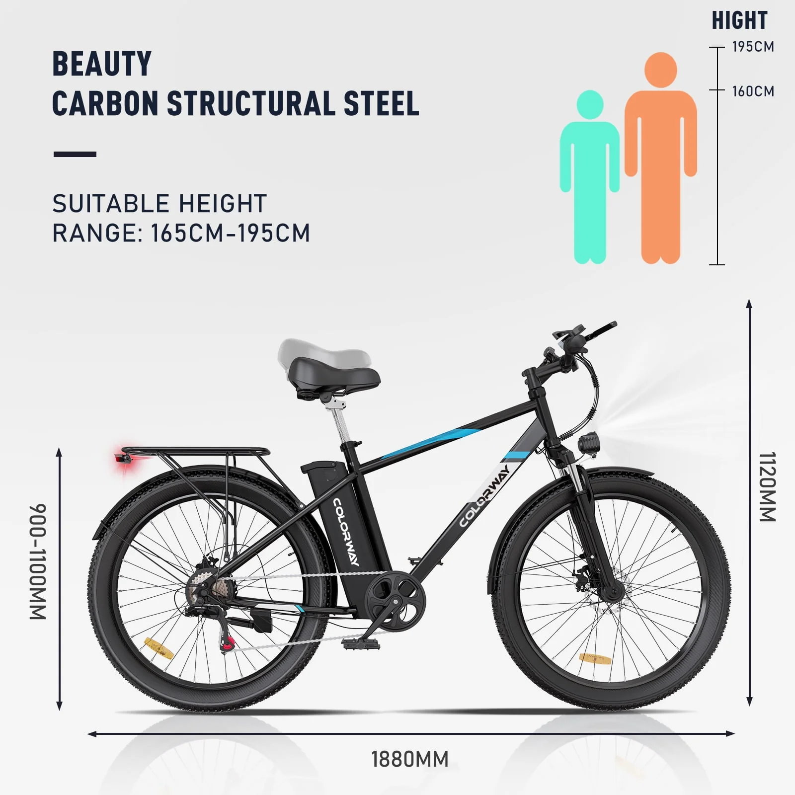 COLORWAY 26in Fat Tire Electric Cruiser Bike, 500W, 36V 15Ah