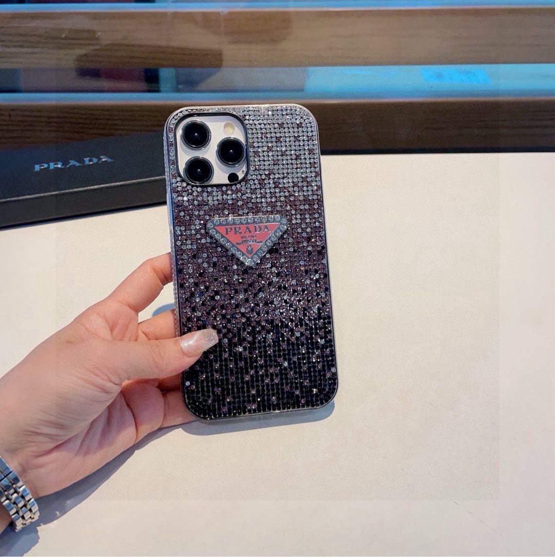 Prada Style Gradient Full Rhinestone Glitter Phone Case