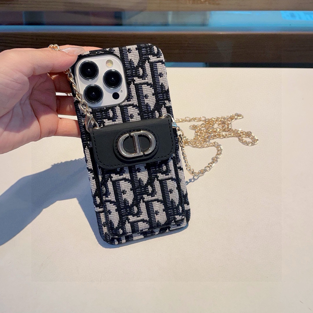 Dior Card Holder Crossbody Phone Case with Chain Strap