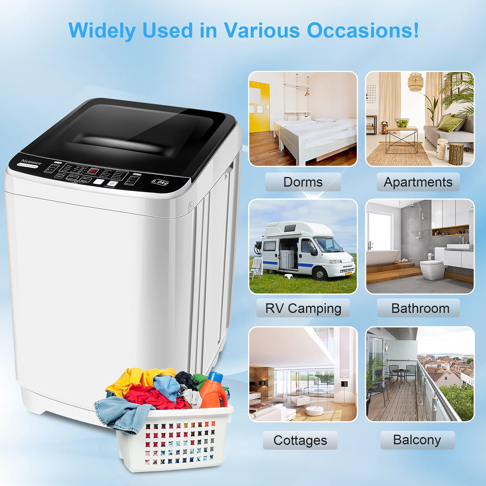 Portable Washer Nictemaw 17.8Lbs Capacity Full-Automatic Washer