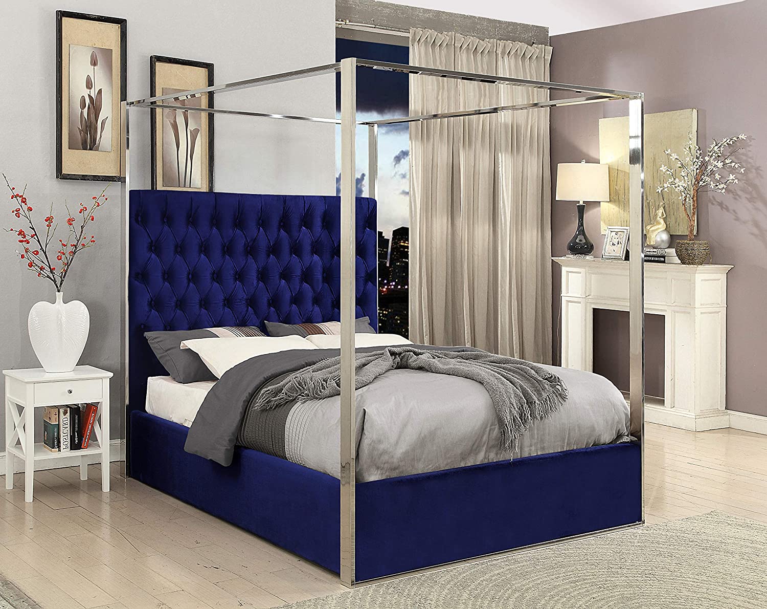 Contemporary Velvet Upholstered Bed with Deep Detailed Tufting