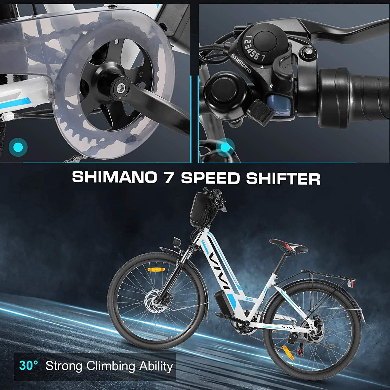 Vivi 26in Step-Through Electric Cruiser Bike, 500W, 48V