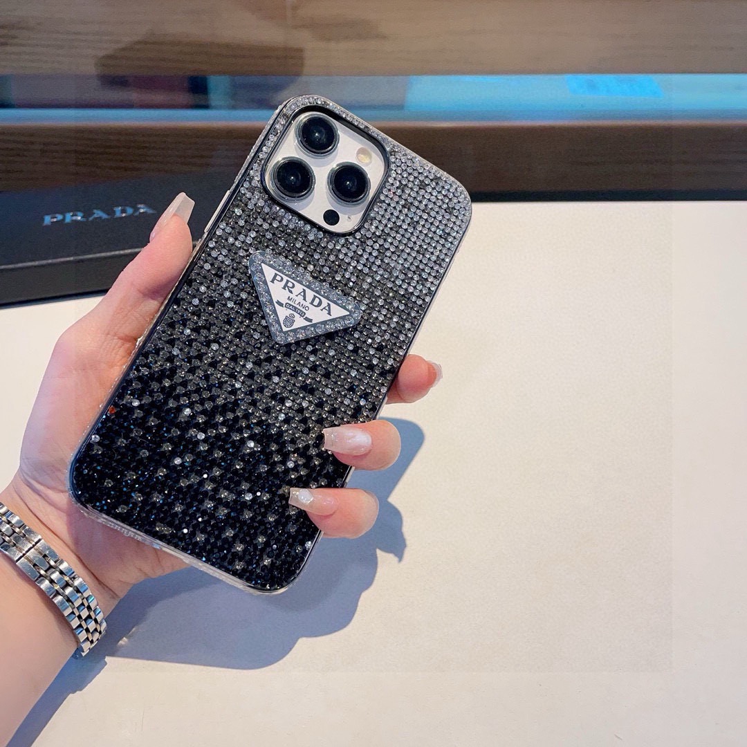 Prada Style Gradient Full Rhinestone Glitter Phone Case