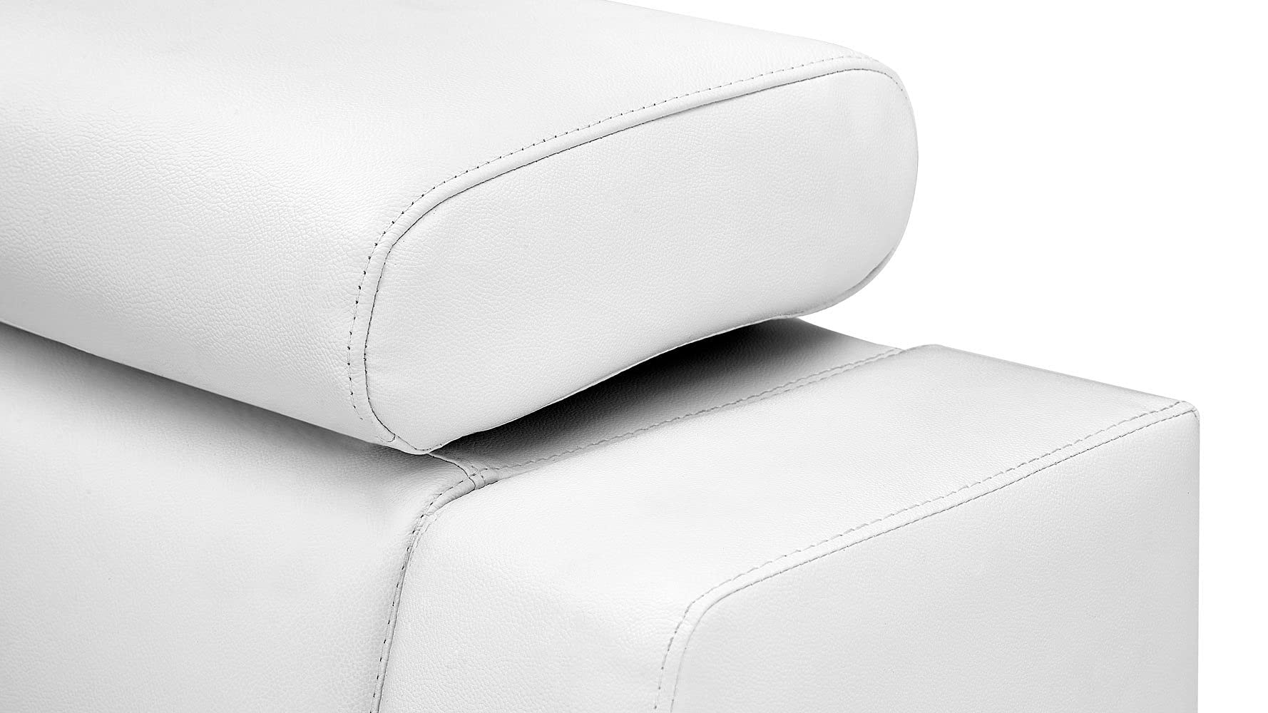 Hera Genuine White Leather Platform Bed with Adjustable Headrests