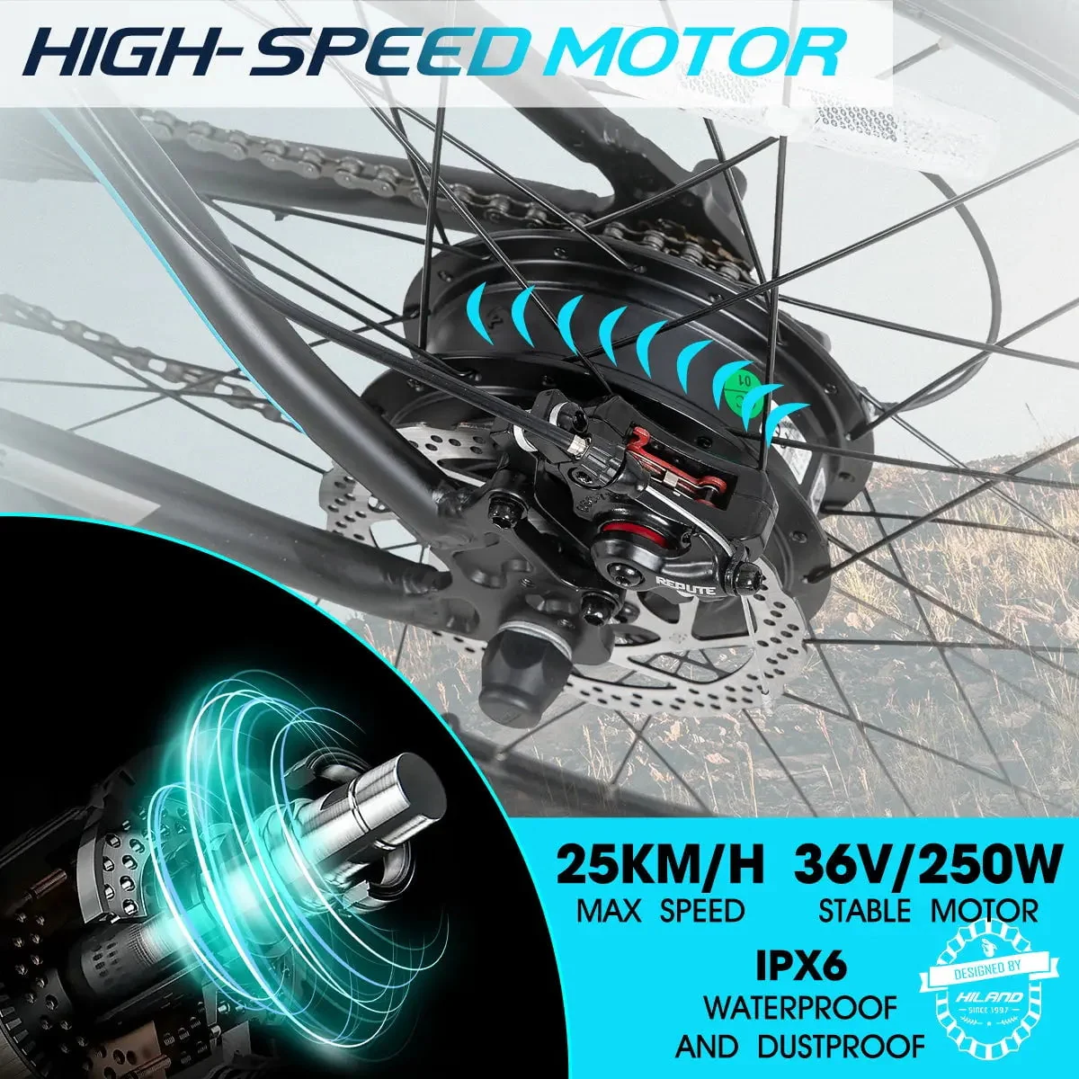 Hiland Rockshark Electric Mountain Bike, 350W, 36V 10.4Ah