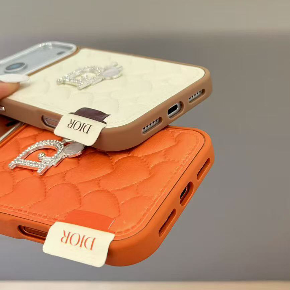 Dior Style Quilted Leather Diamond Logo Luxury Phone Case