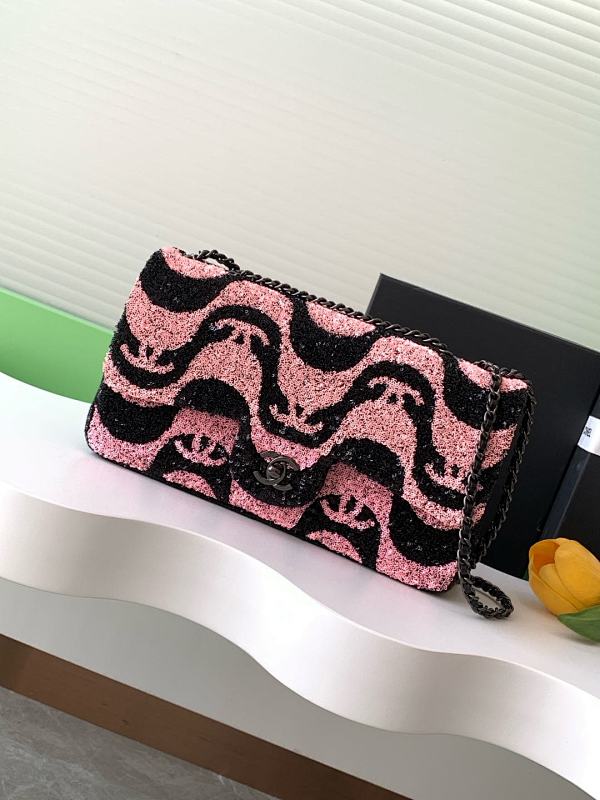 Chanel Beaded Flap Bag Pink Black Wave