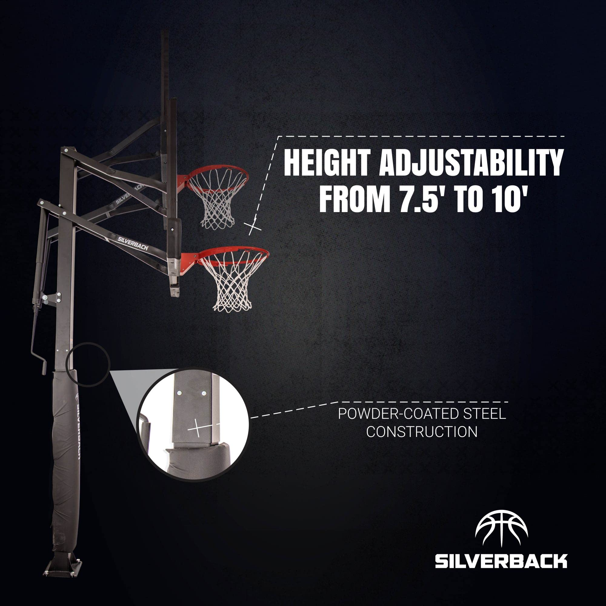 Ground Basketball Hoop with Adjustable-Height Tempered Glass