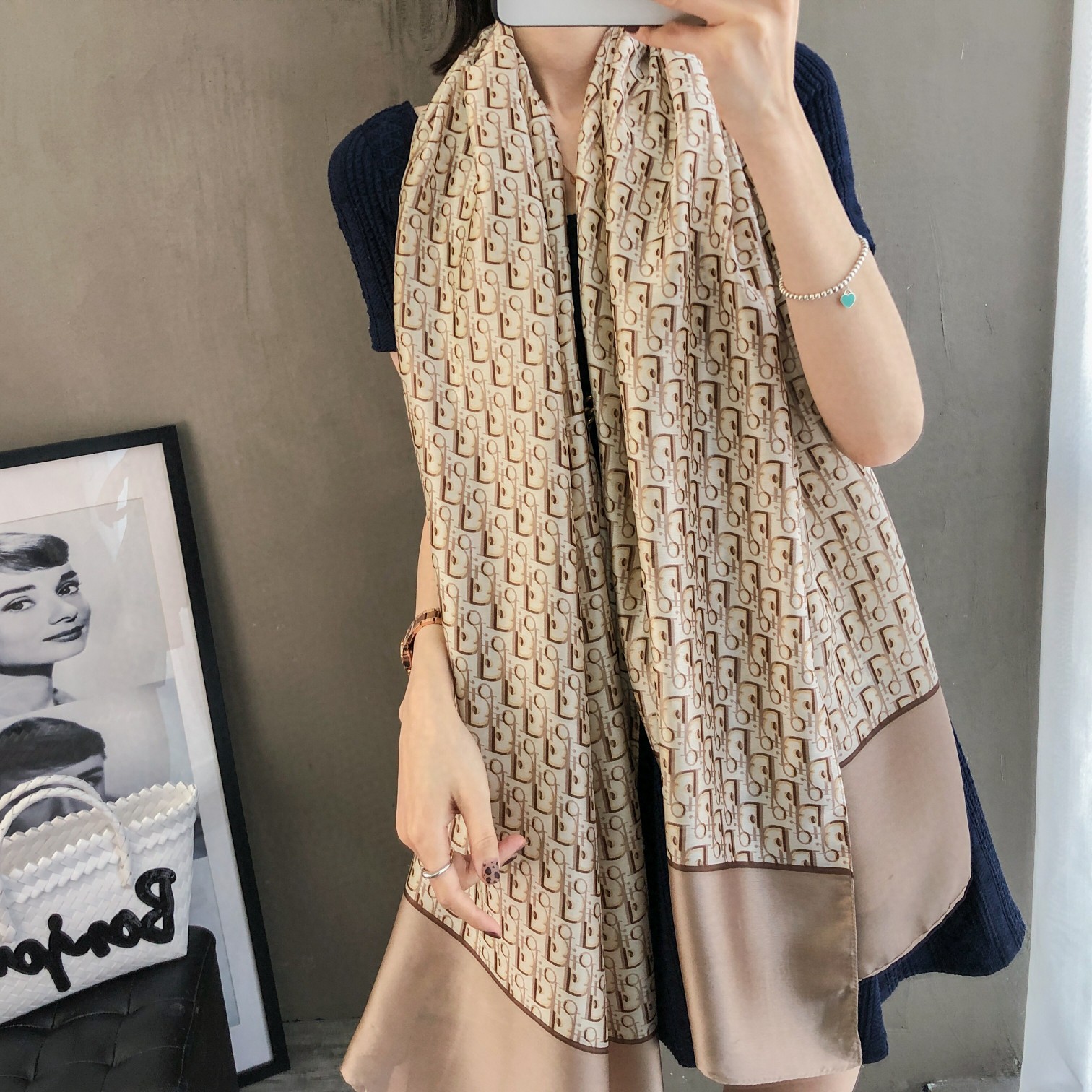 Dior Oblique Scarf Beige and Black 90 x 180 cm product images