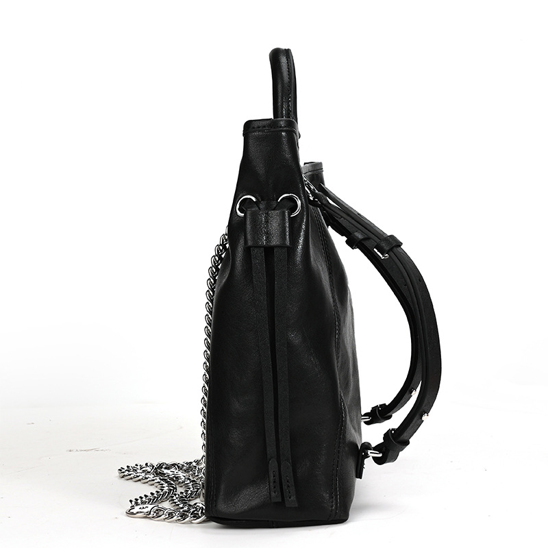 Edgy Black Leather Tote Bag