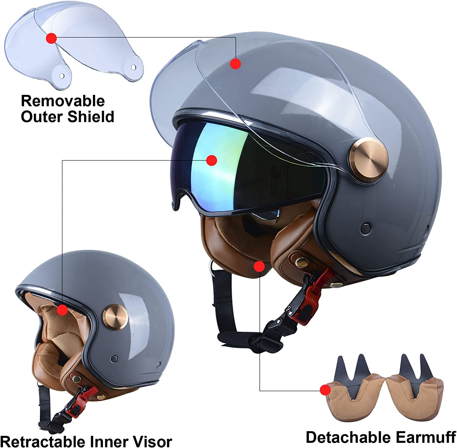 BEON Open Face Motorcycle Helmet for Adults