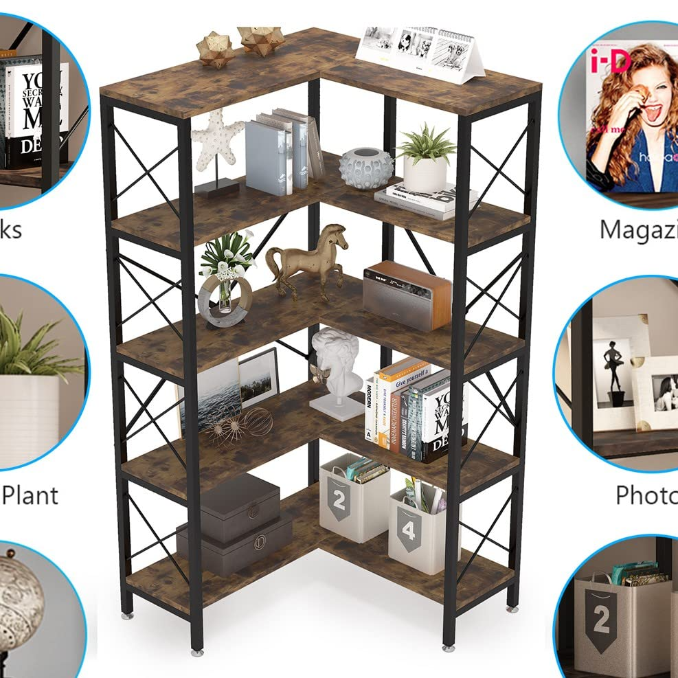 5-Shelf Corner Bookshelf