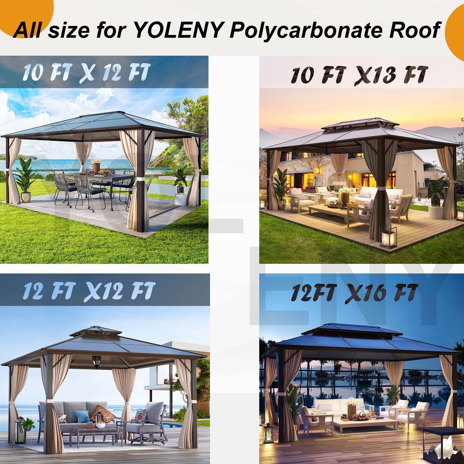Hardtop Polycarbonate Gazebo Canopy Curtains Aluminum Frame