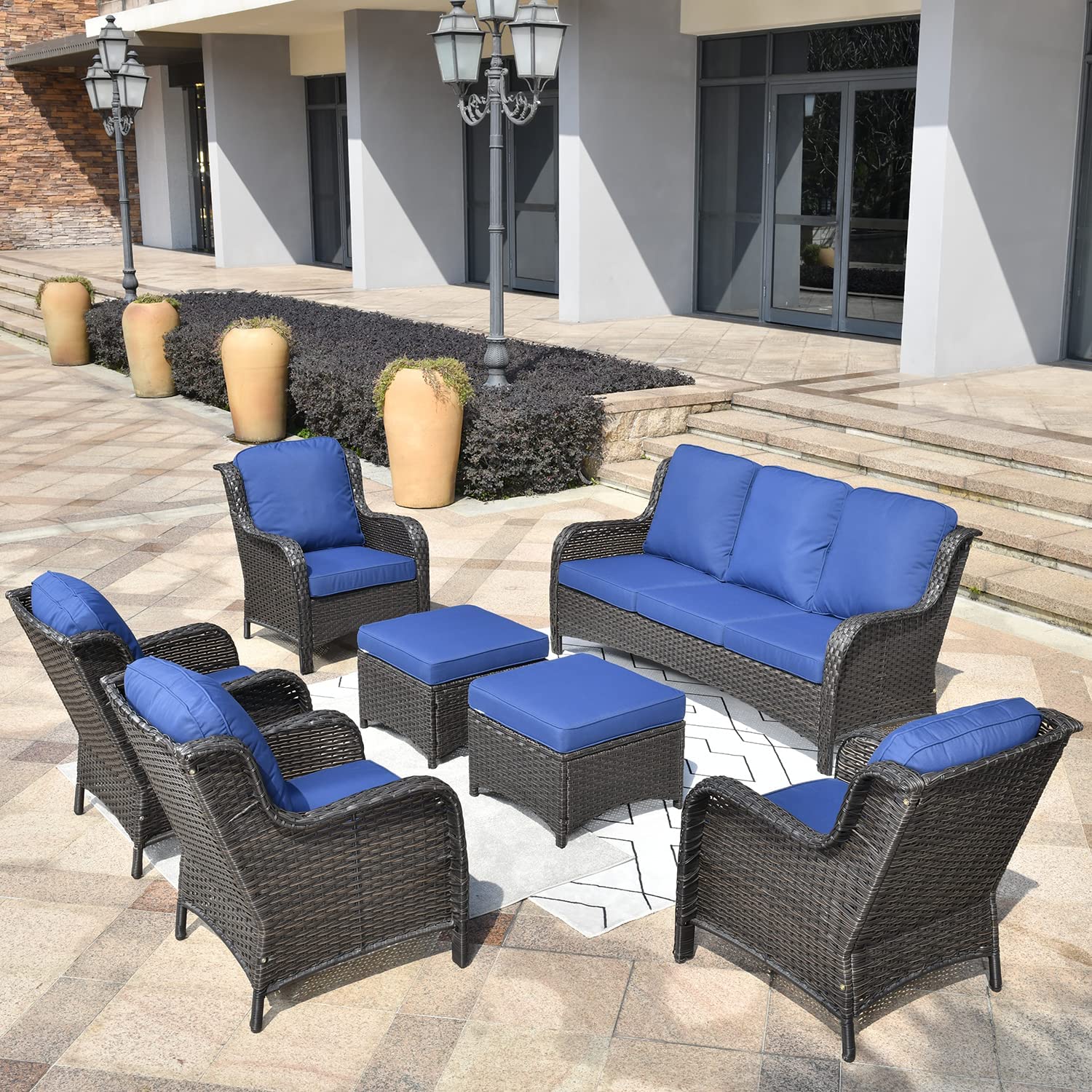 Outdoor Furniture Patio Furniture Set 7 Pcs All Weather Wicker