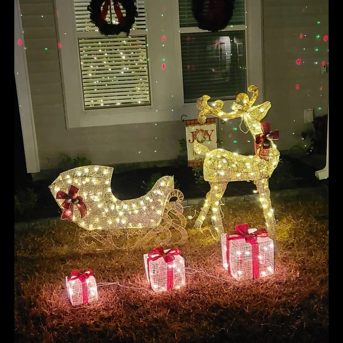 Reindeer Pulling Sleigh Lighted Display