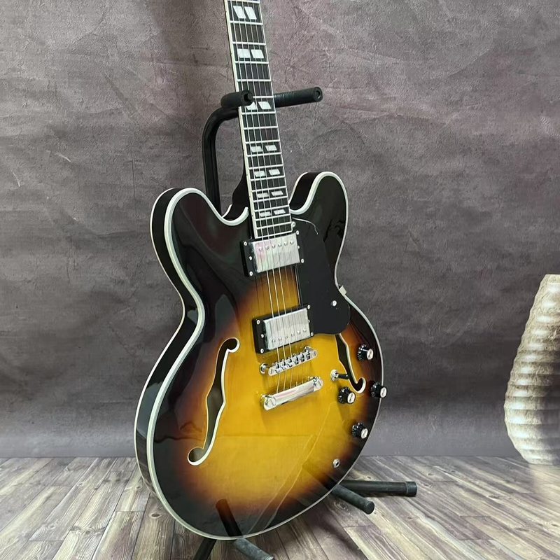 Custom ES-335 Electric Guitar Semi-Hollow Body Caramellato sunburst maple body