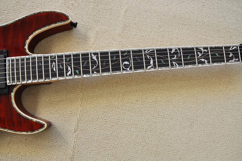 New Red Headless Electric Guitar with Abalone Inlay, Rosewood Fretboard 6 strings