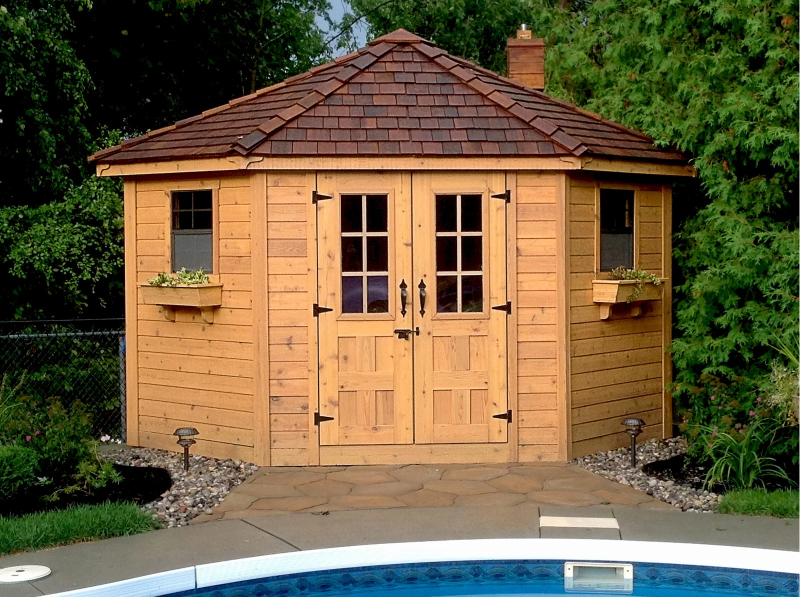 9 ft. W x 9ft. D Penthouse Cedar Wood Garden Shed with French