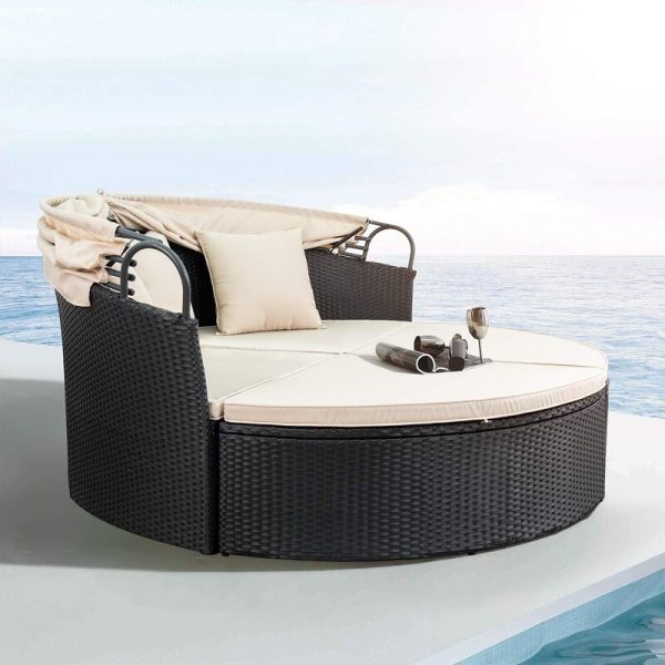 66” Wide Wicker Patio Daybed with Cushions