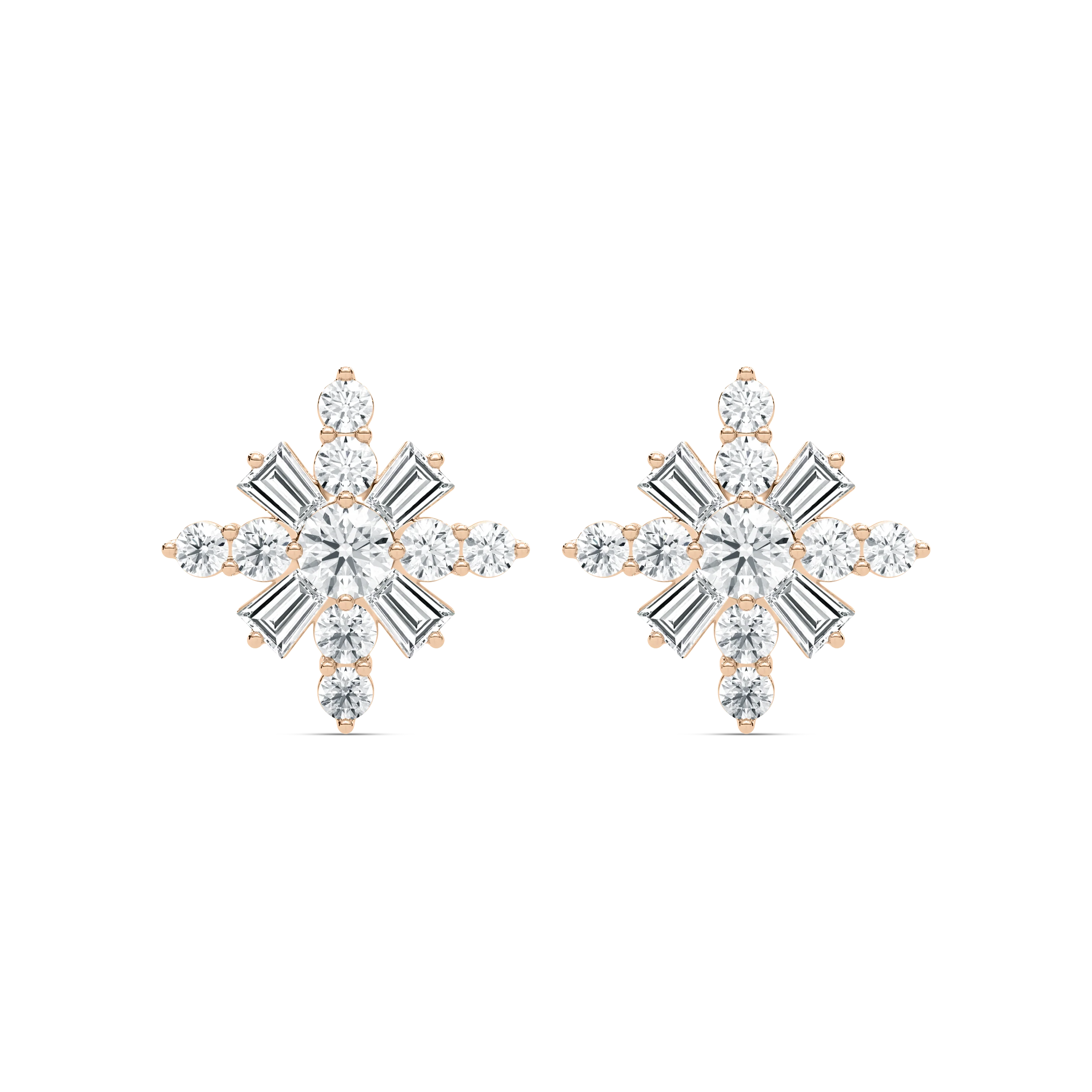 4 ⁷/₈ ctw Round and Tapered Baguette Lab Grown Diamond Snowflake Stud Earrings