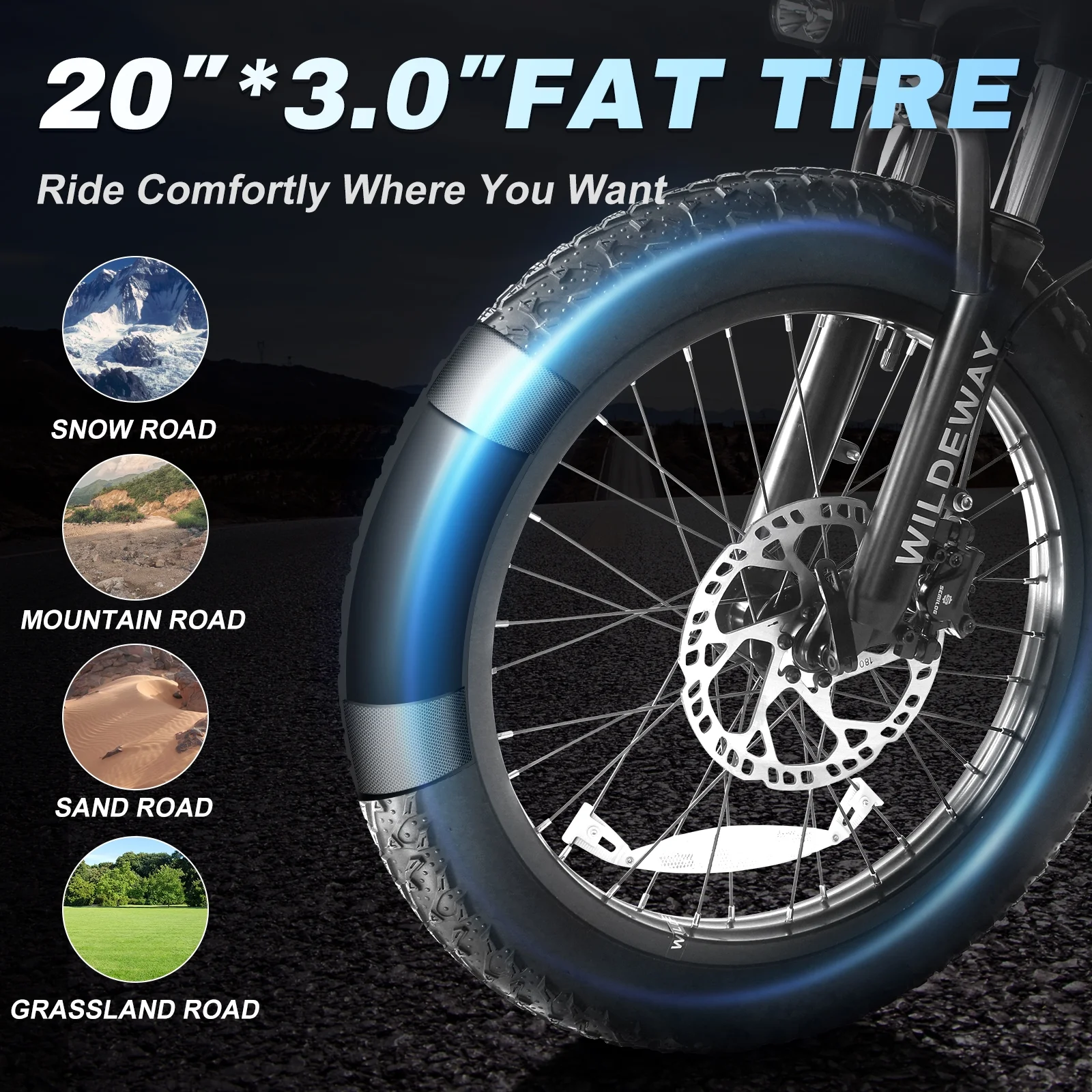 Wildeway 20in Folding Electric Bike, 750W, 48V 32Ah, Hydraulic Brakes
