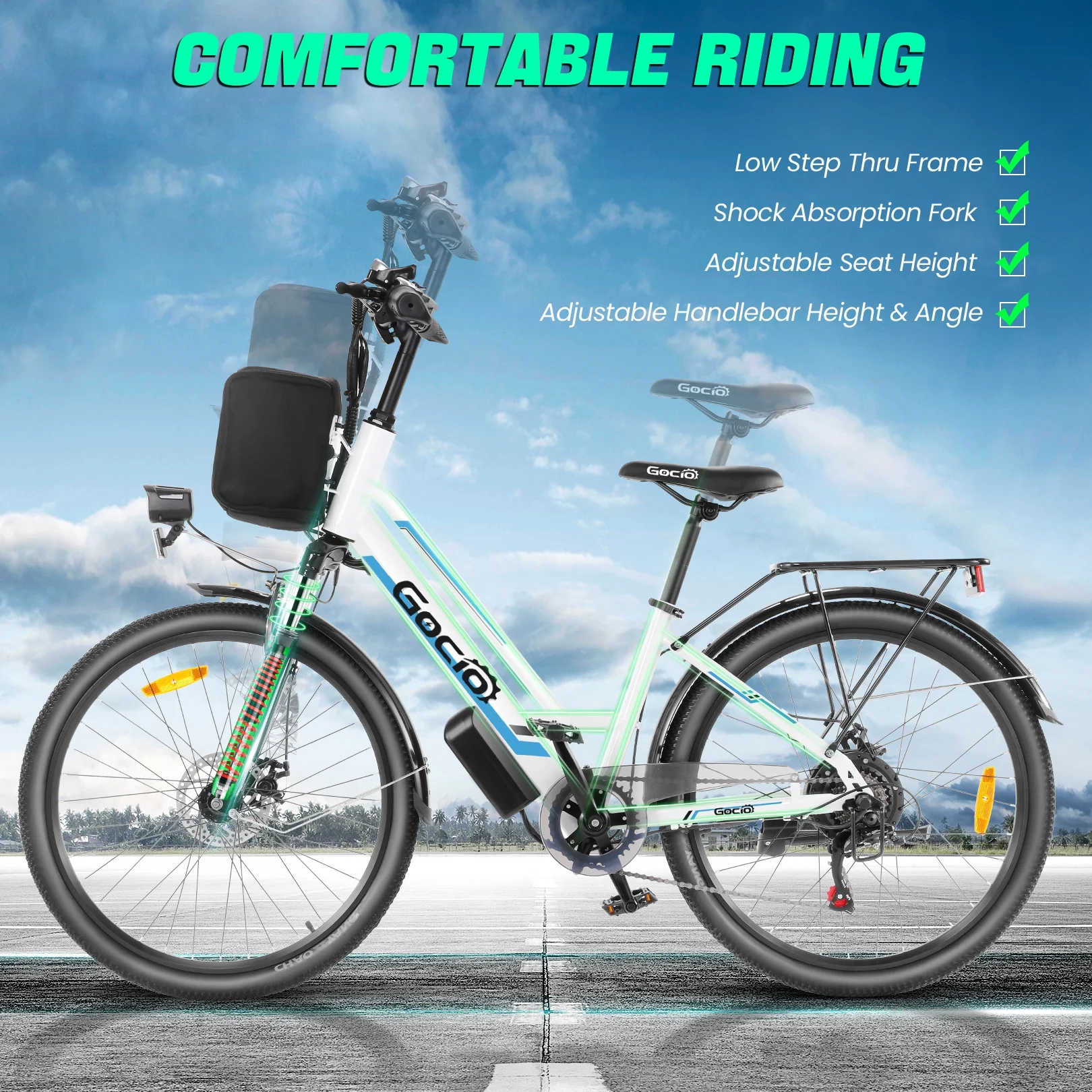 Gocio 26in Electric Cruiser Bike, 500W, 48V 7.8Ah