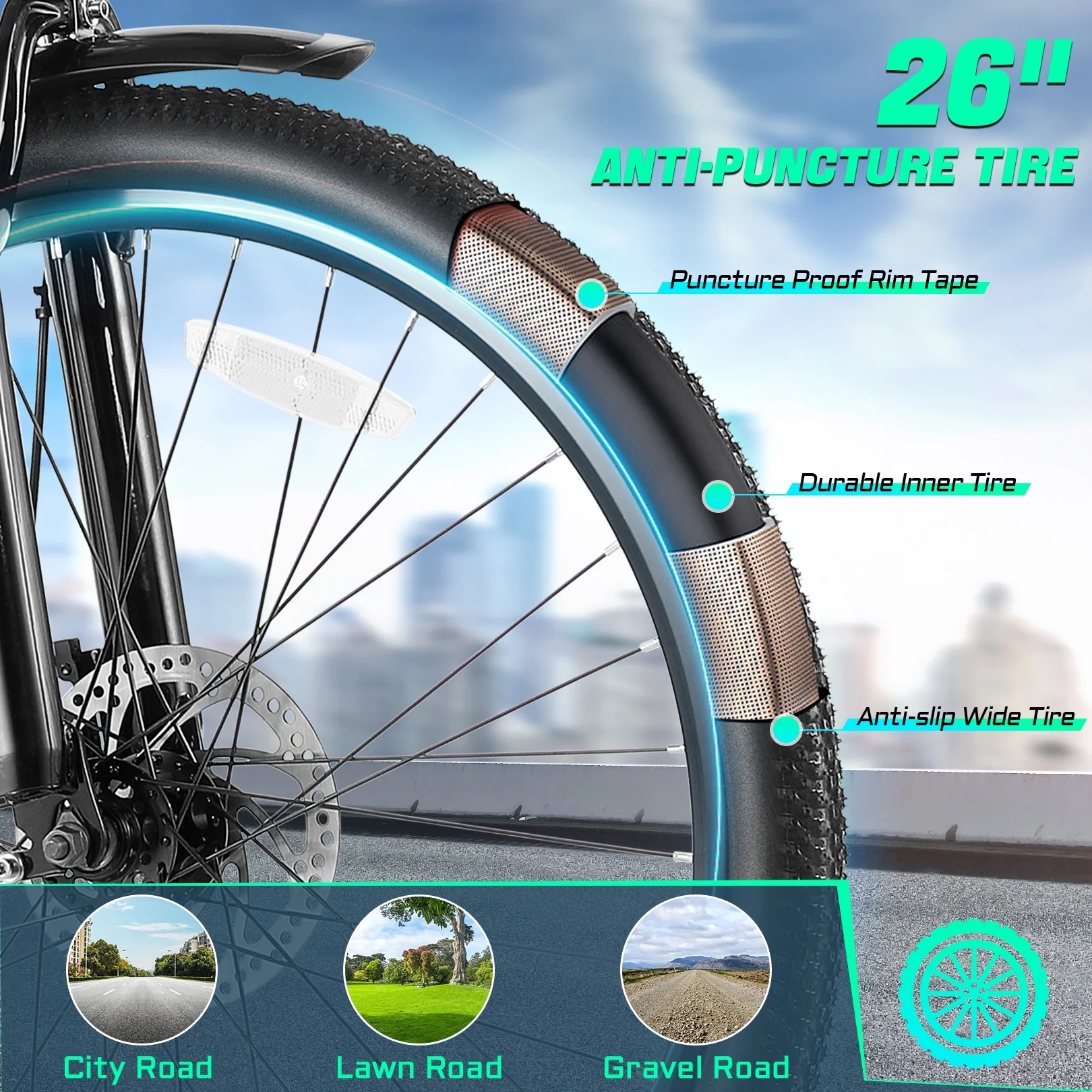 Gocio 26in Electric Cruiser Bike, 500W, 48V 7.8Ah