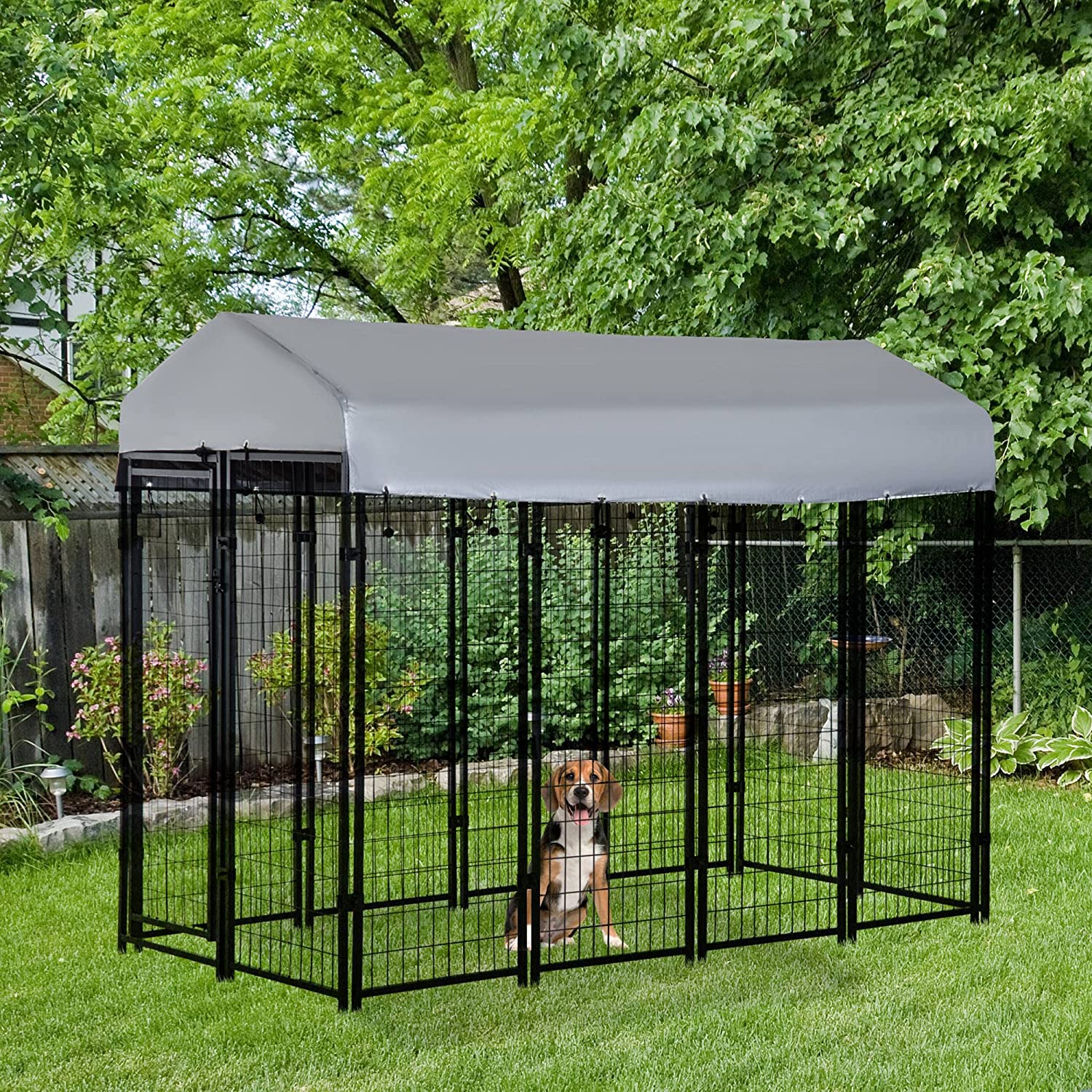 Dog Kennel Steel Fence with UV-Resistant Cloth Roof