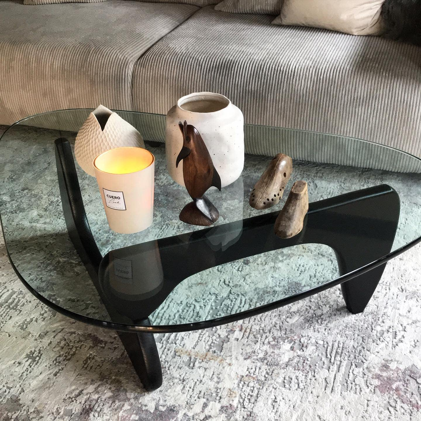 Noguchi Table Triangle Glass Coffee Table Vintage Glass End Table