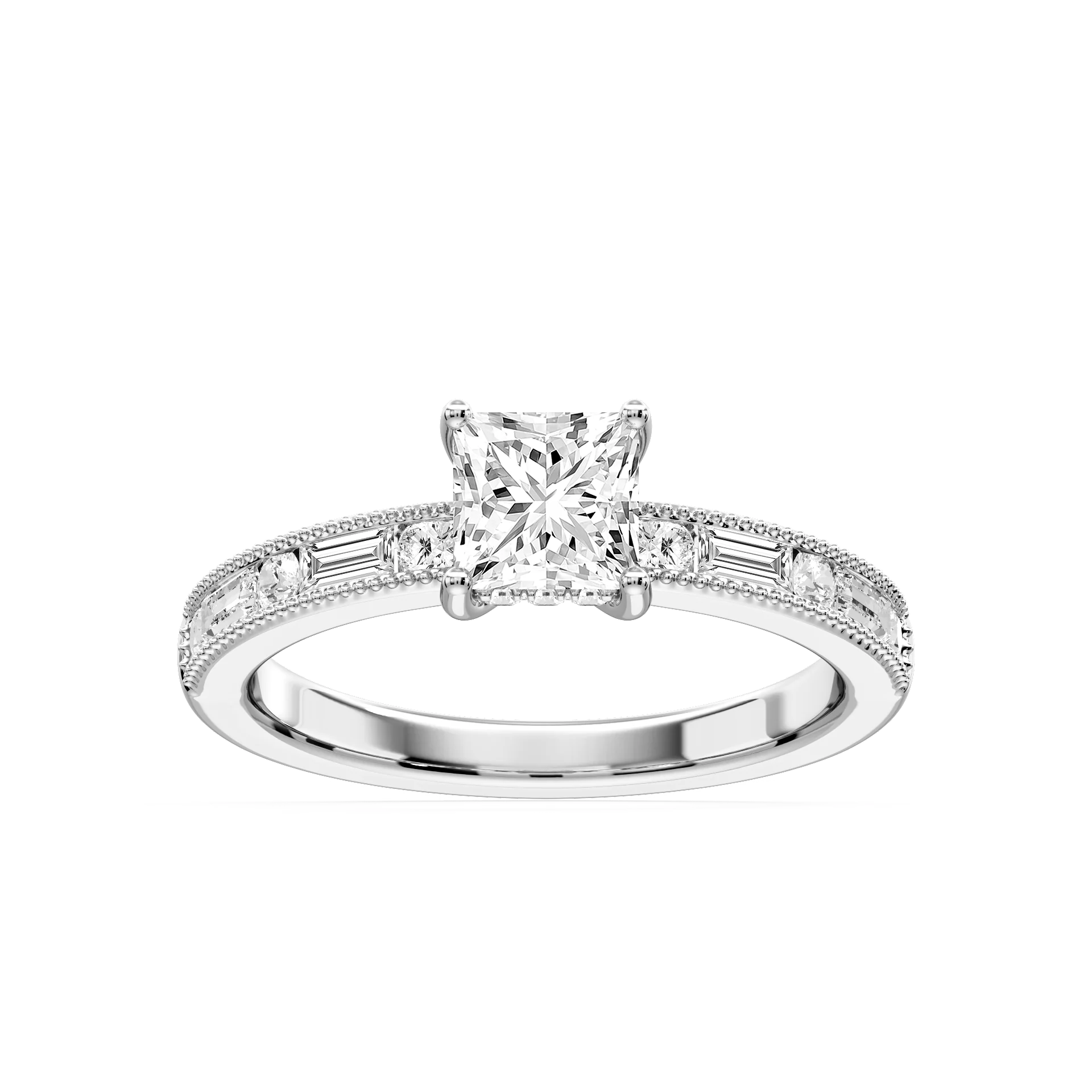 Rhianna Princess Lab Grown Diamond Milgrain Channel Hidden Halo Engagement Ring