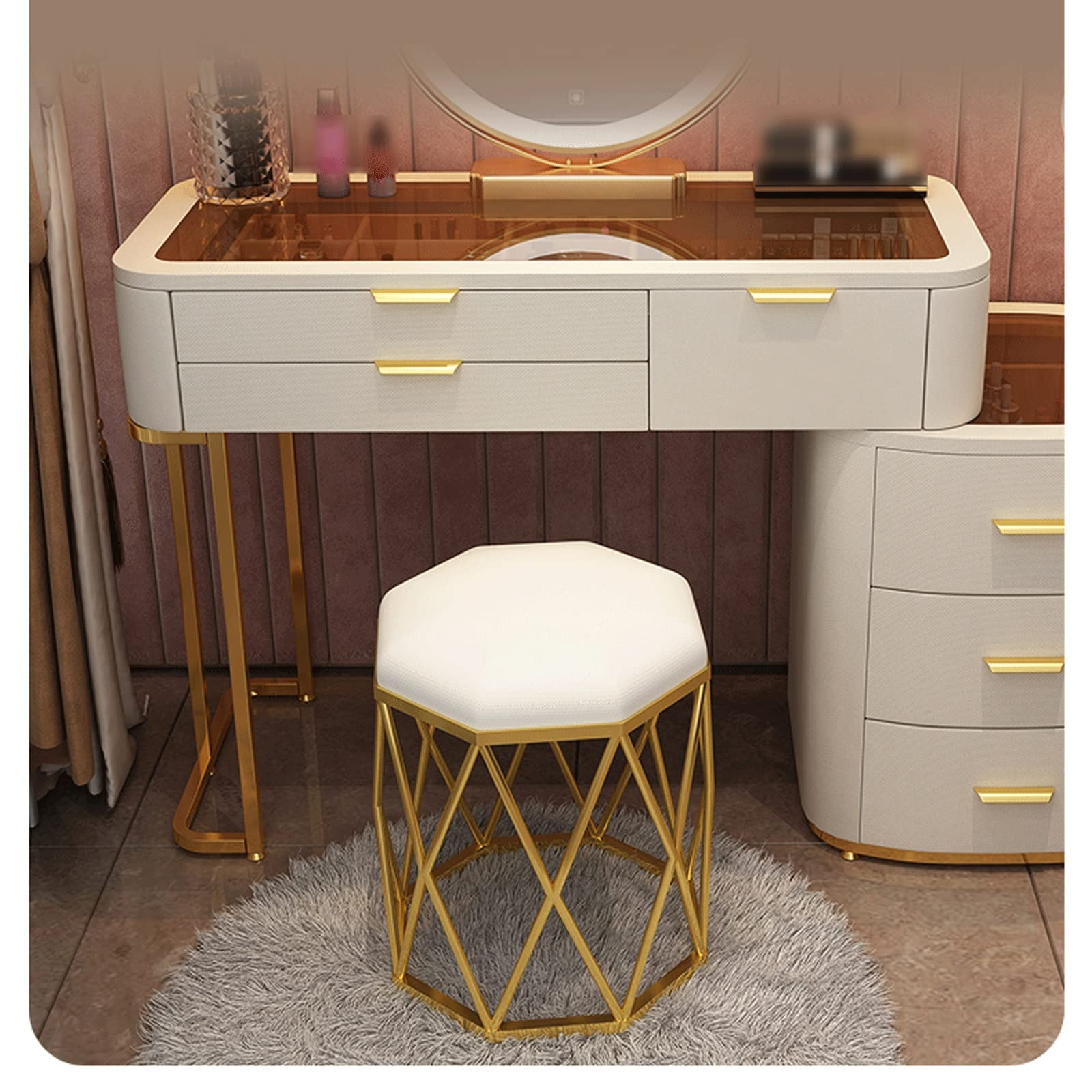 Vanity Desk with Mirror & Lights Glass Dressing Table