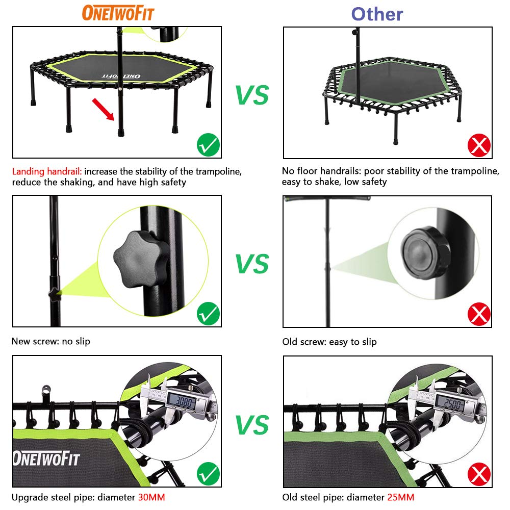 Silent Mini Fitness Trampoline with Adjustable Handle Bar