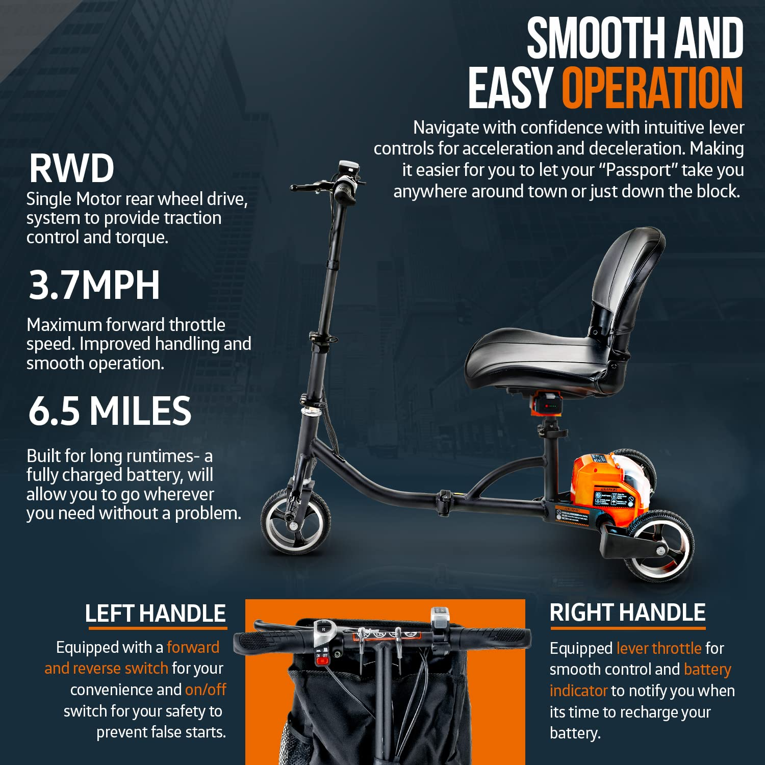 SuperHandy 3 Wheel Folding Mobility Scooter - Electric Powered