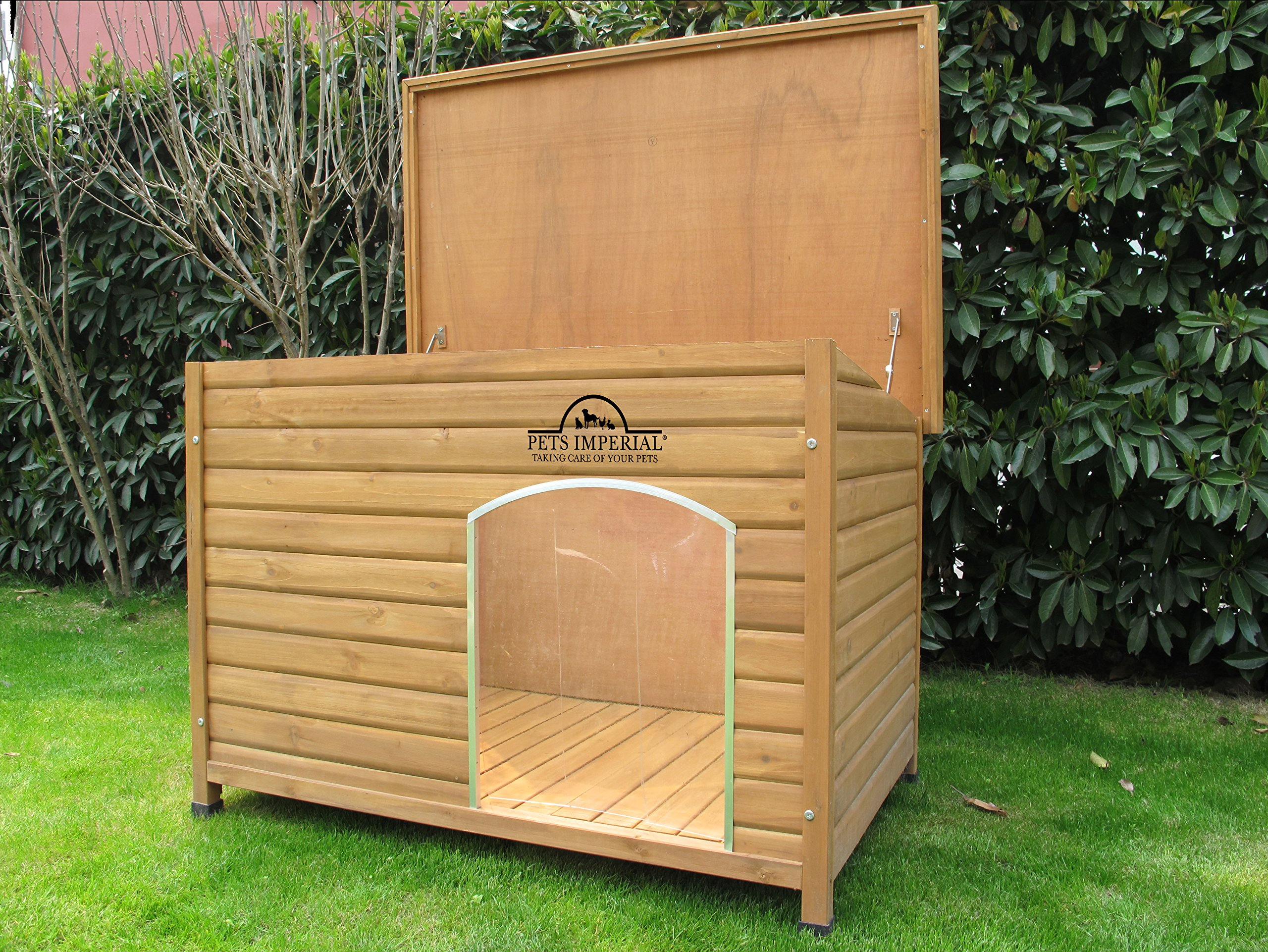 Insulated Wooden Dog Kennel Cedar Color with Support Rails and