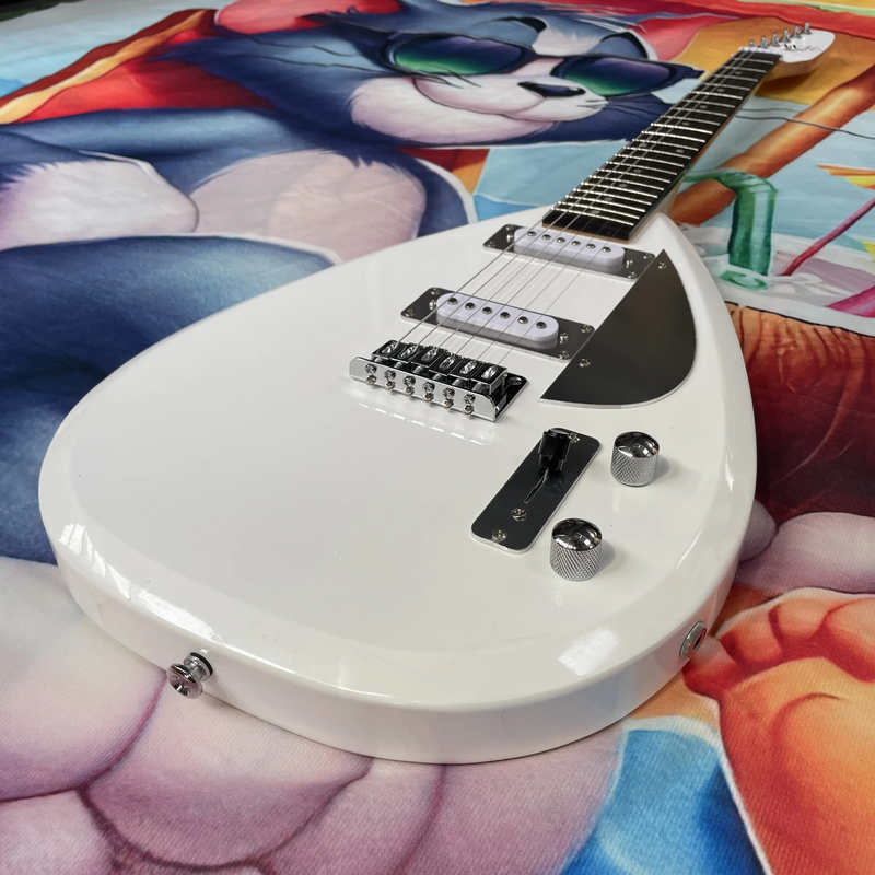 White 6-String Electric Guitar with Metal Pickguard, White Hardware, Rosewood