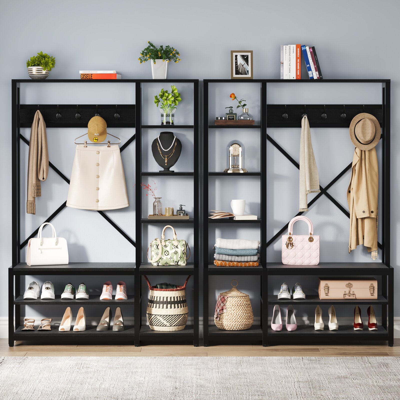 Emelyne 47.2'' Wide Iron Hall Tree with Bench and Shoe Storage