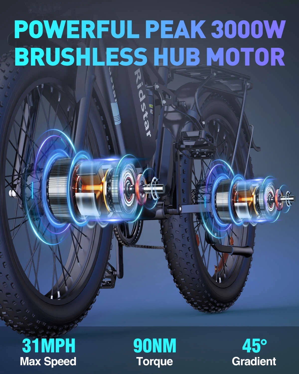26in Dual Motor Electric Mountain Bike, 3000W Peak, 48V 23Ah