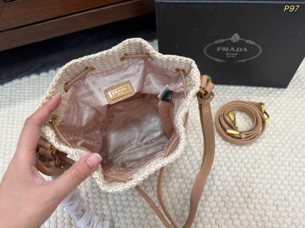 Prada Drawstring Raffia Bucket Bag