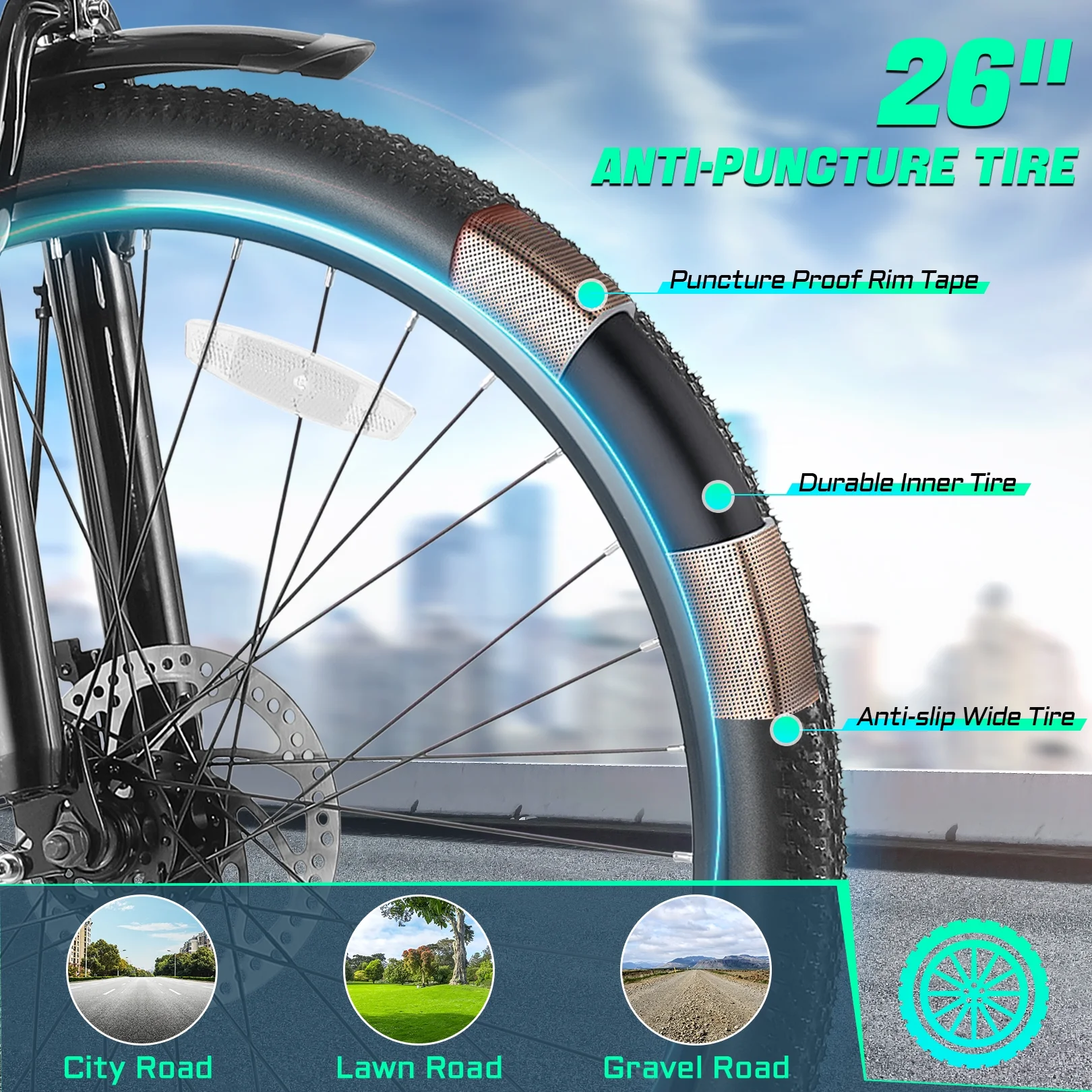 Gocio 26in Electric Cruiser Bike, 500W, 48V 7.8Ah