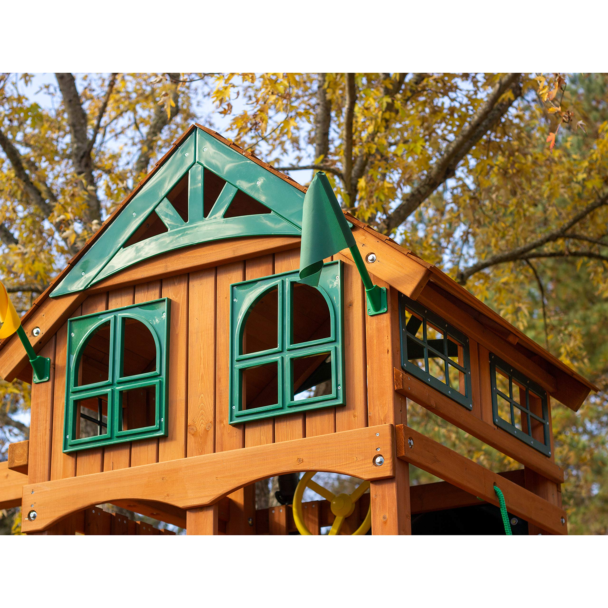Gorilla Playsets Wood Swing Set with Wood Roof & Yellow Slide