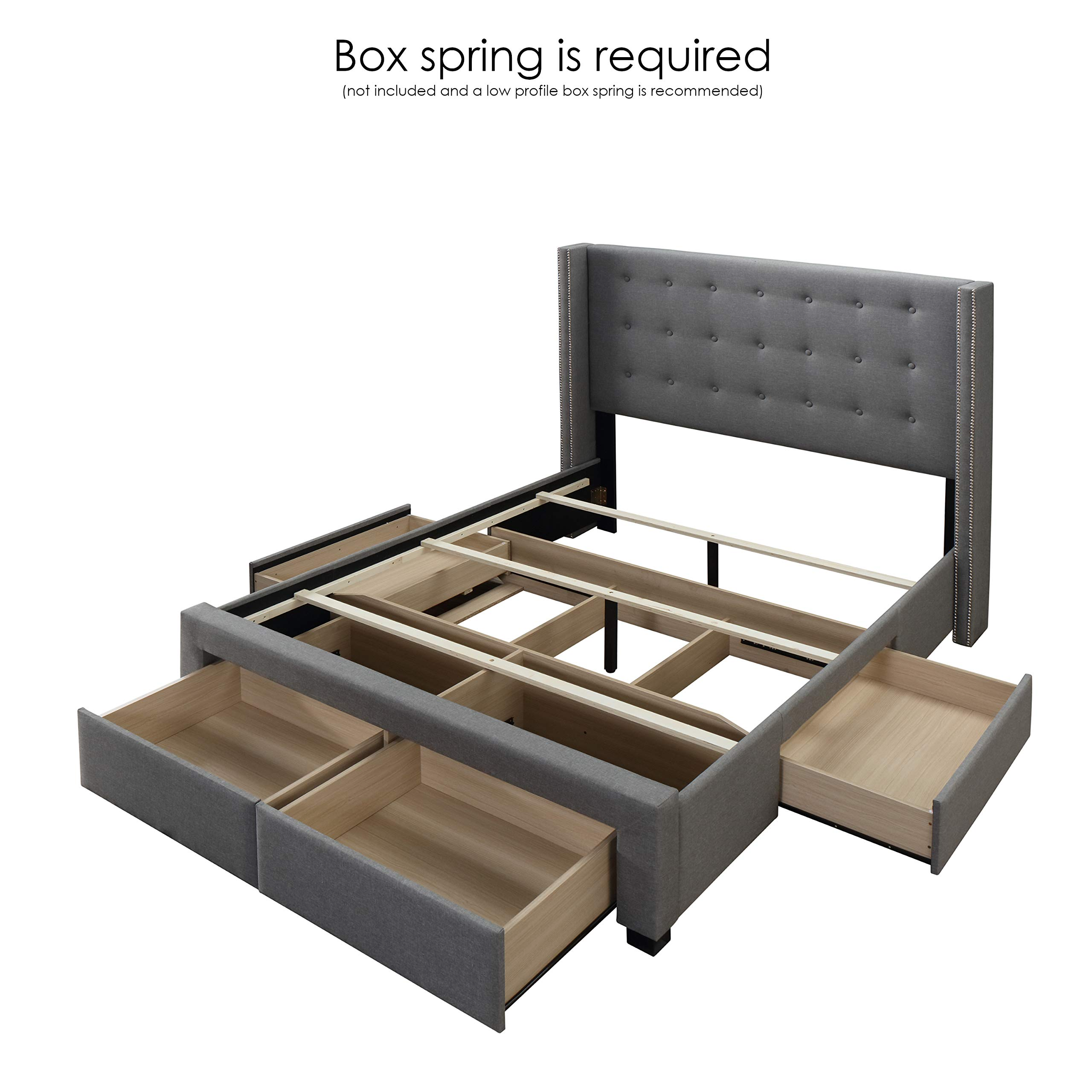 Savoy Tufted Upholstered Wingback Panel Storage Bed Frame