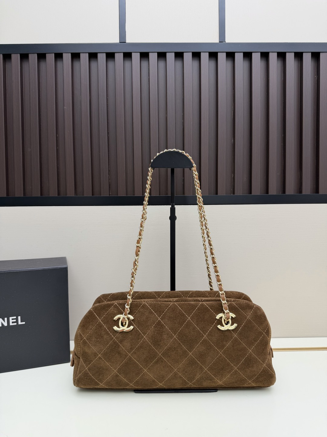 Chanel Just Mademoiselle Quilted Suede Bowling Bag