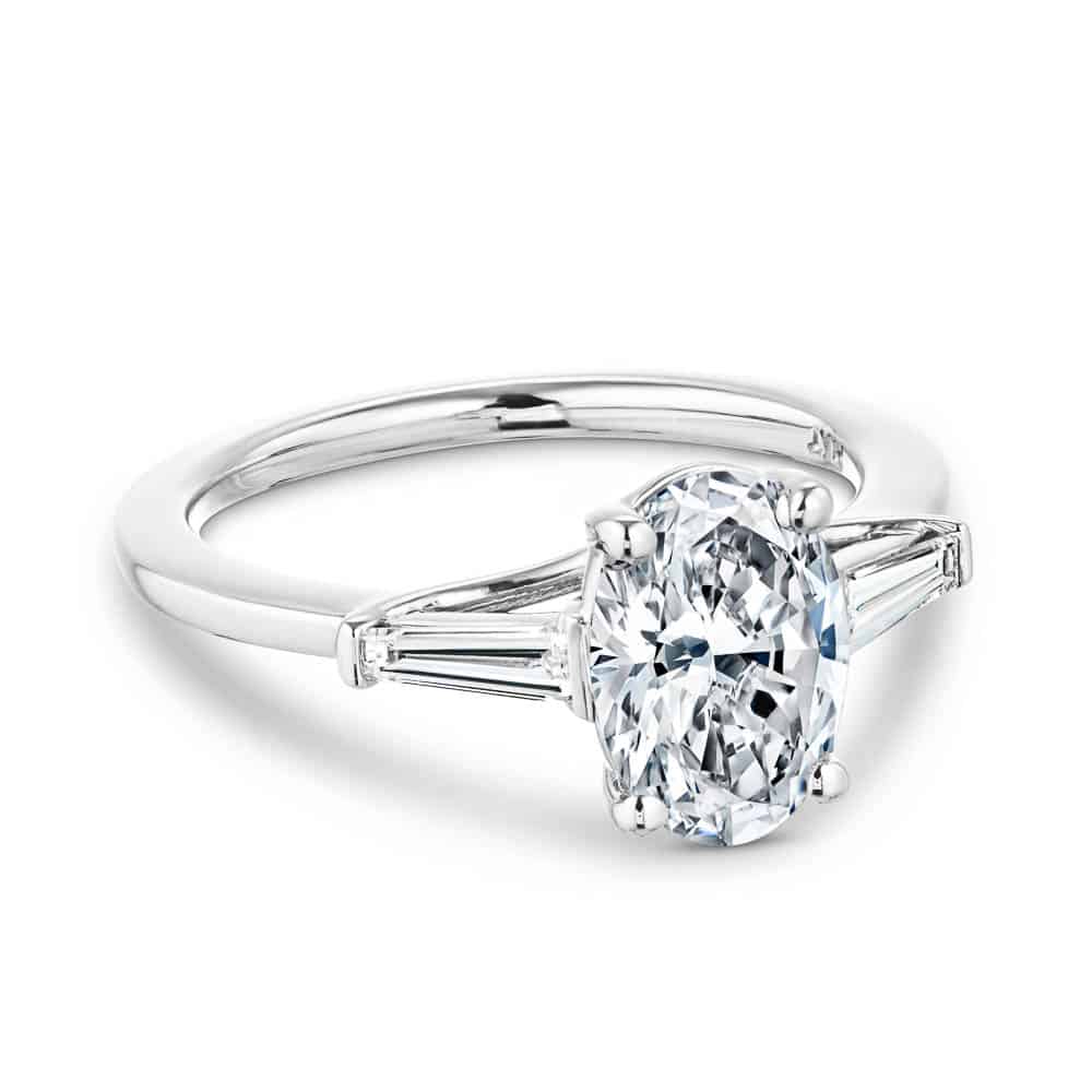 Carma Lab Grown Diamond Tapered Baguette Sides Three Stone Engagement Ring
