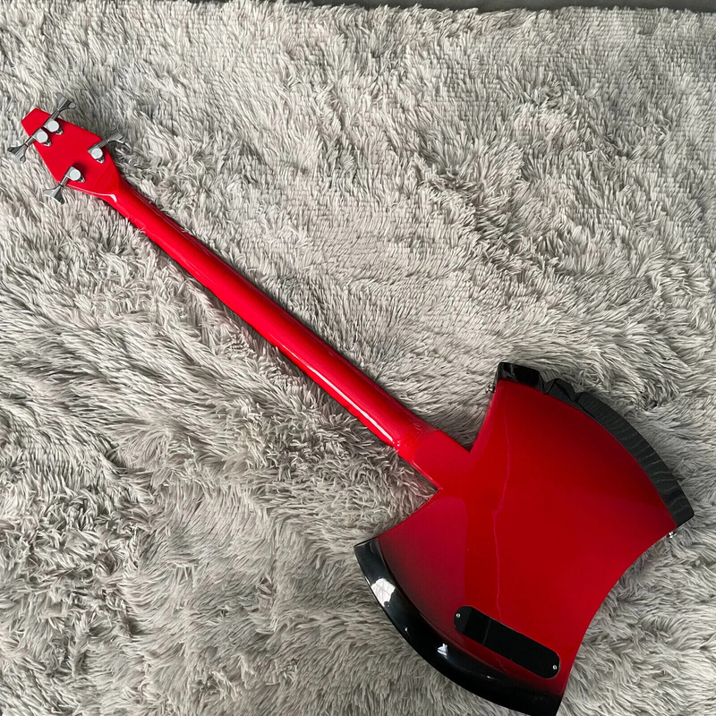 4Strings Marcelin Red Panel Axe Bass Electric Guitar Neck Through Body