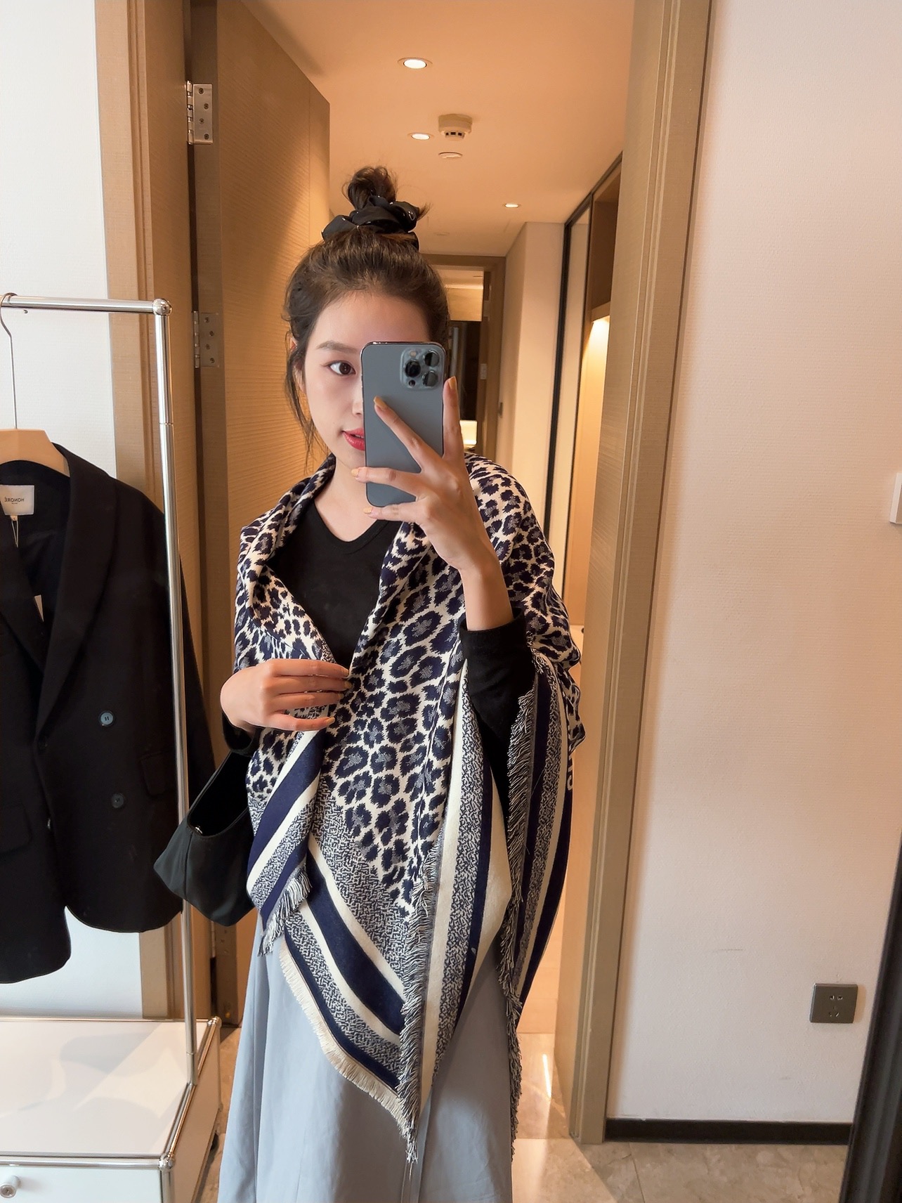 Dior Leopard Print Square Scarf Black