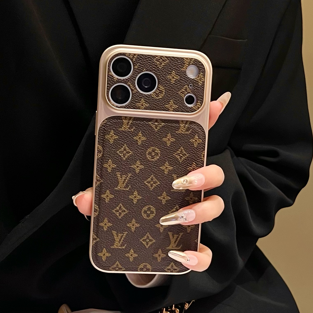 LV & Gucci Classic Monogram Electroplated Frame Luxury Leather Phone Case