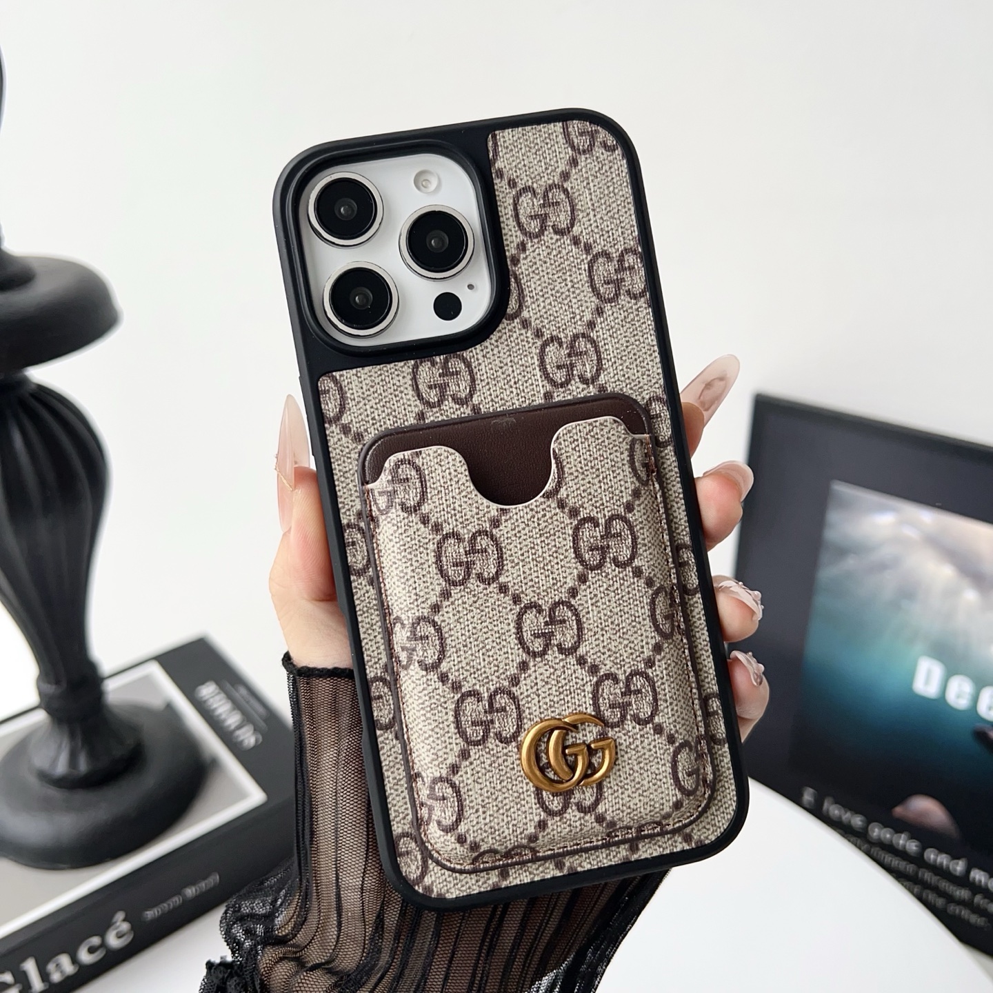 Luxury Designer Monogram Card Holder Phone Case | 2-in-1 Wallet Shockproof Cover
