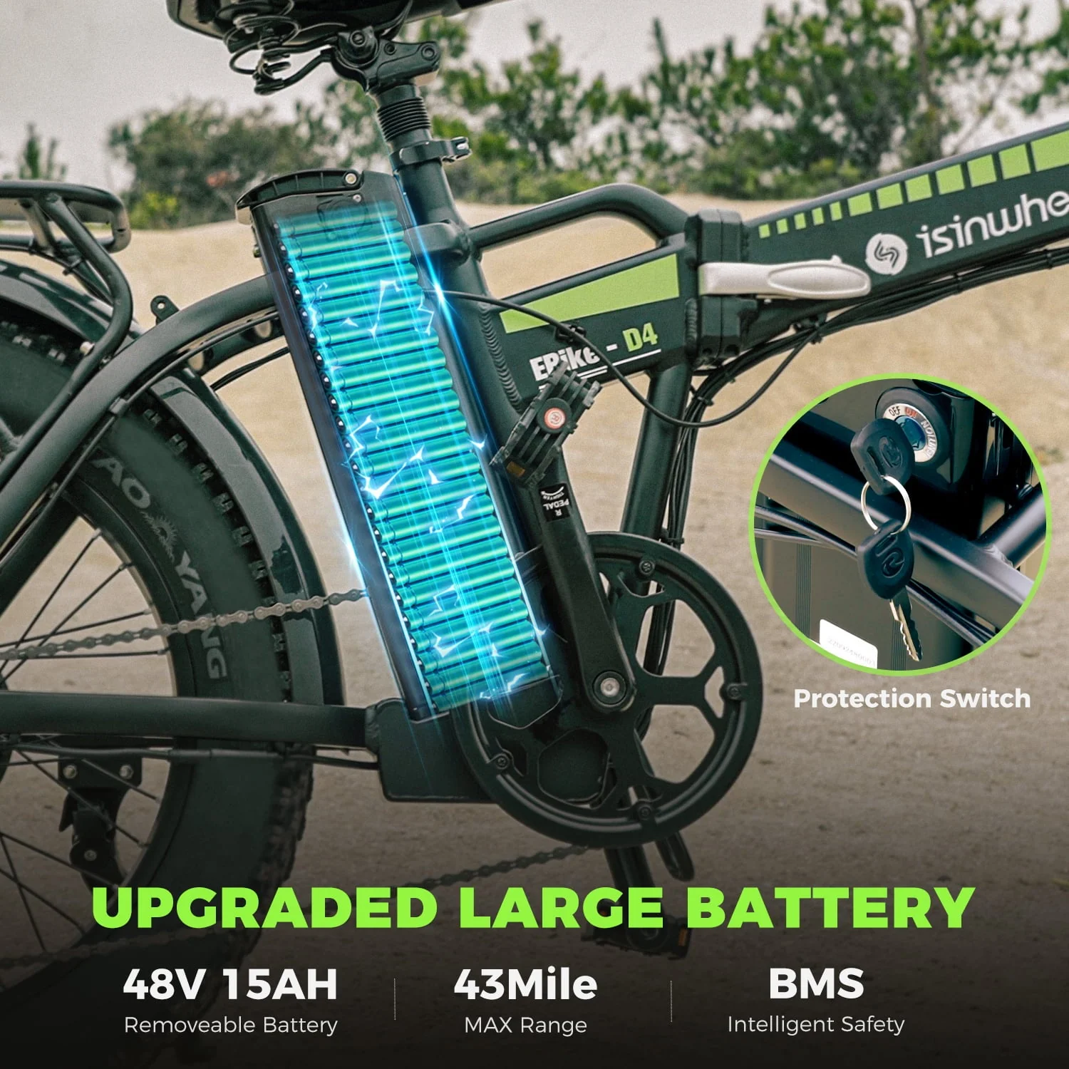 isinwheel D4 20in Folding Fat Tire Electric Bike, 500W, 15Ah
