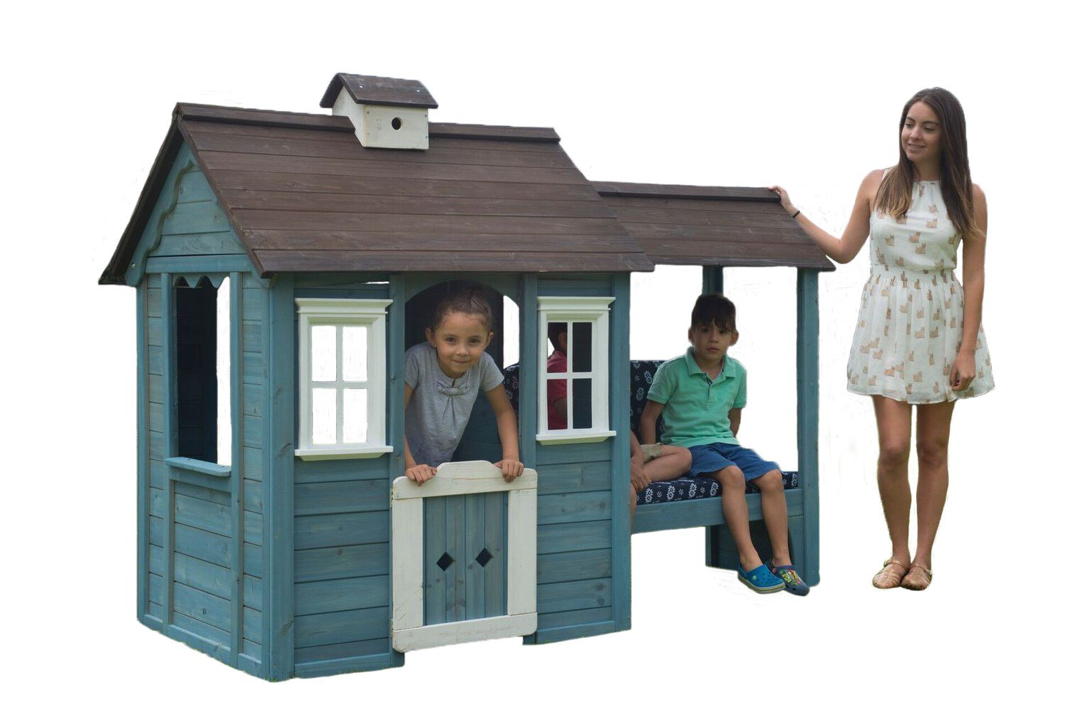 Wooden Playhouse with Bench, Blue